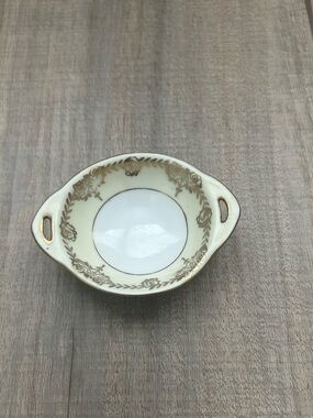 Antique Porcelain Salt Cellar Gold Floral Basket